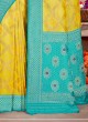 Bandhani Work Yellow And Sky Blue Color Banarasi Silk Saree